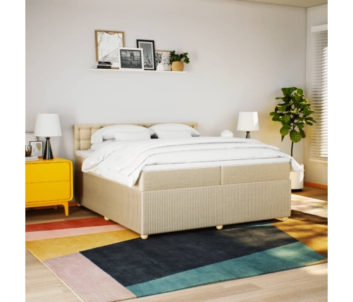 Cama box spring con colchón tela color crema 200x200 cm