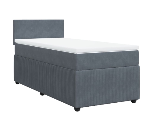 Cama box spring con colchón terciopelo gris oscuro 80x200 cm