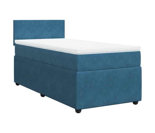 Cama box spring con colchón terciopelo azul oscuro 80x200 cm