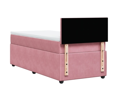 Cama box spring con colchón terciopelo rosa 80x200 cm