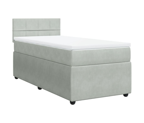 Cama box spring con colchón terciopelo gris claro 80x200 cm