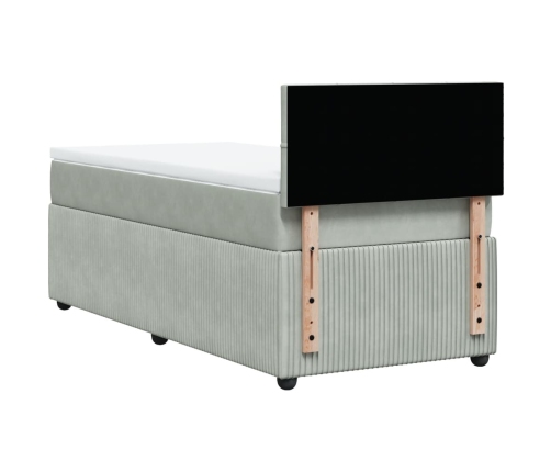 Cama box spring con colchón terciopelo gris claro 80x200 cm