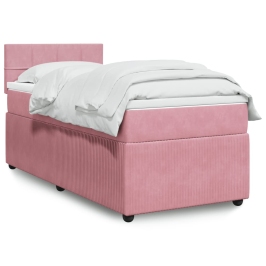 Cama box spring con colchón terciopelo rosa 80x200 cm