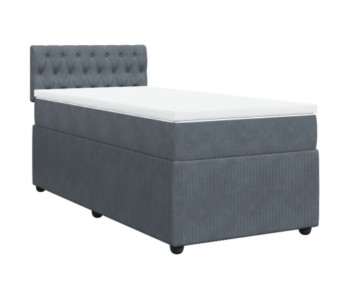 Cama box spring con colchón terciopelo gris oscuro 80x200 cm