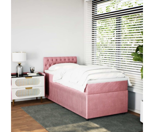 Cama box spring con colchón terciopelo rosa 80x200 cm