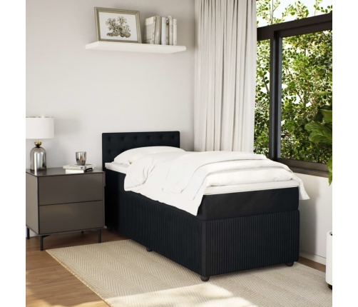 Cama box spring con colchón terciopelo negro 80x200 cm