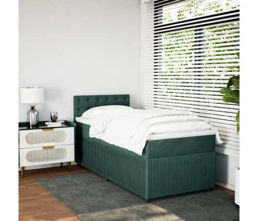 Cama box spring con colchón terciopelo verde oscuro 80x200 cm