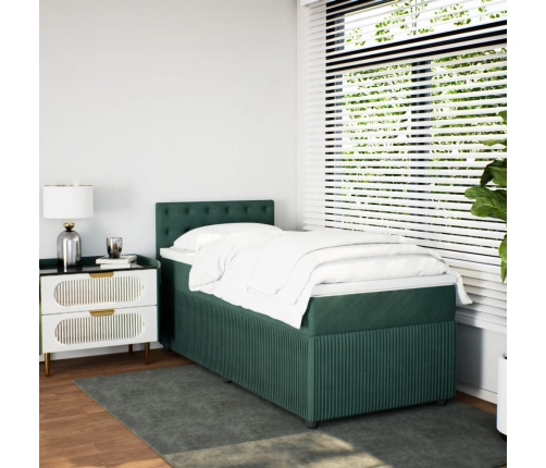 Cama box spring con colchón terciopelo verde oscuro 90x190 cm