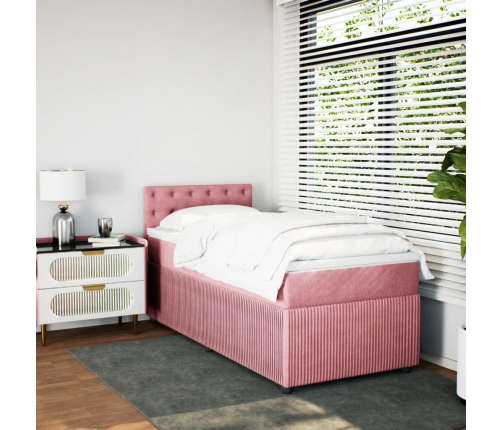 Cama box spring con colchón terciopelo rosa 90x190 cm