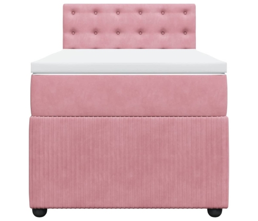 Cama box spring con colchón terciopelo rosa 90x190 cm