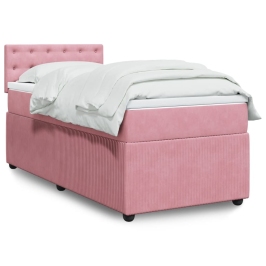 Cama box spring con colchón terciopelo rosa 90x190 cm