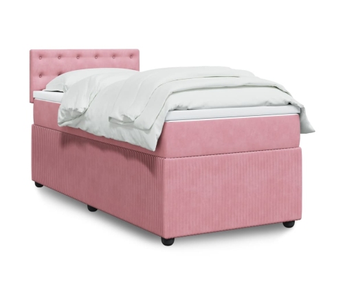 Cama box spring con colchón terciopelo rosa 90x190 cm