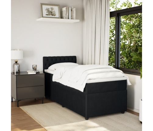 Cama box spring con colchón cuero sintético negro 90x190 cm