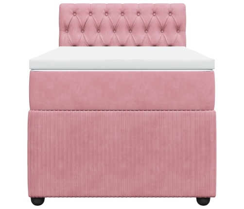 Cama box spring con colchón terciopelo rosa 90x190 cm