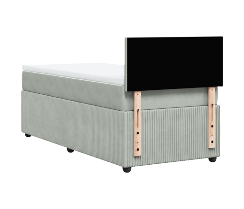 Cama box spring con colchón terciopelo gris claro 90x190 cm