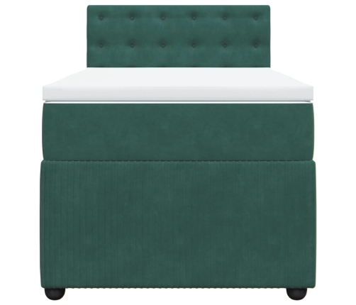 Cama box spring con colchón terciopelo verde oscuro 90x200 cm