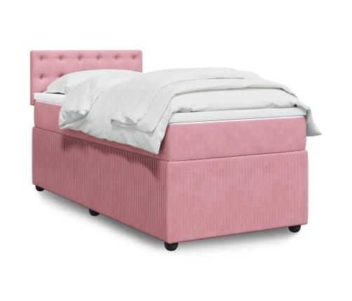 Cama box spring con colchón terciopelo rosa 90x200 cm