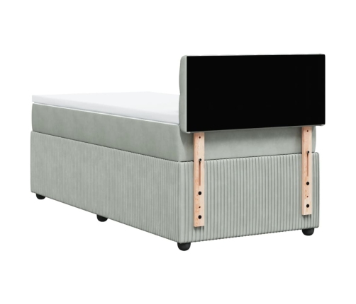 Cama box spring con colchón terciopelo gris claro 90x190 cm