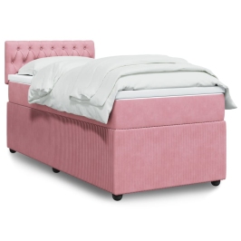 Cama box spring con colchón terciopelo rosa 90x200 cm