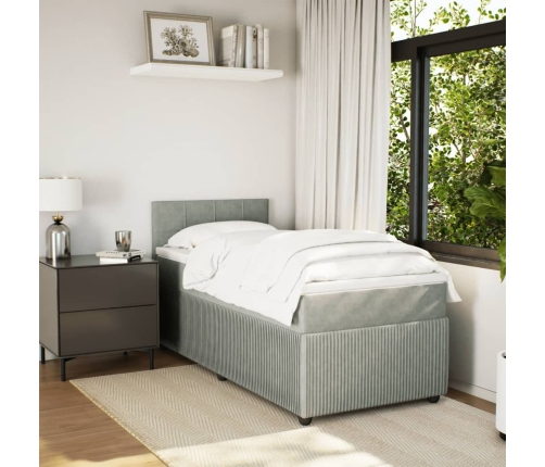 Cama box spring con colchón terciopelo gris claro 90x190 cm