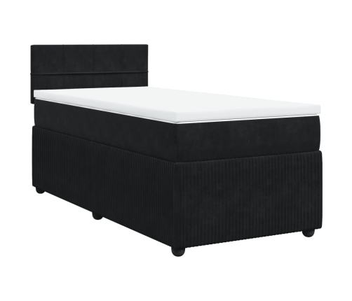 Cama box spring con colchón terciopelo negro 90x200 cm