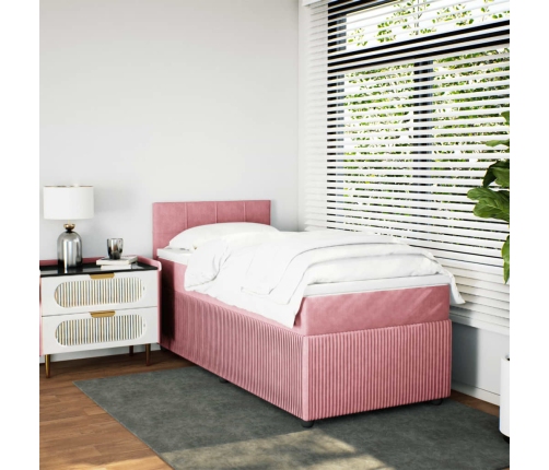 Cama box spring con colchón terciopelo rosa 90x200 cm