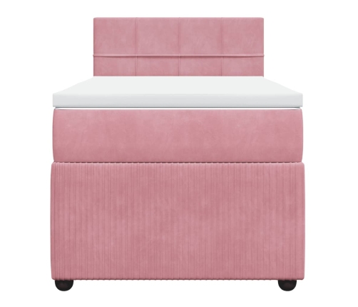 Cama box spring con colchón terciopelo rosa 90x200 cm