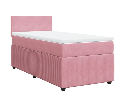 Cama box spring con colchón terciopelo rosa 100x200 cm