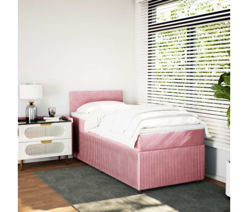 Cama box spring con colchón terciopelo rosa 100x200 cm