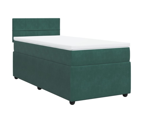 Cama box spring con colchón terciopelo verde oscuro 100x200 cm