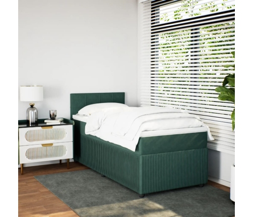 Cama box spring con colchón terciopelo verde oscuro 100x200 cm