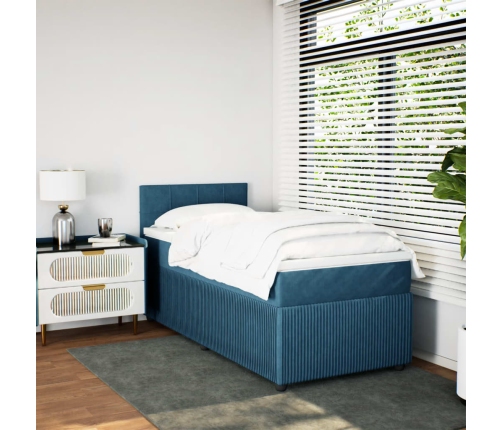 Cama box spring con colchón terciopelo azul 100x200 cm