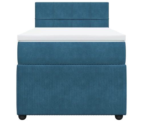 Cama box spring con colchón terciopelo azul 100x200 cm