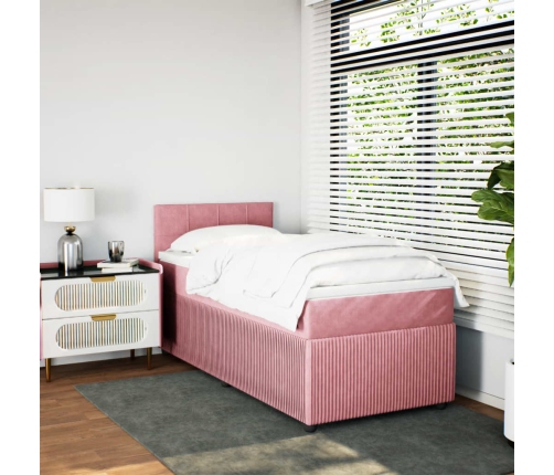 Cama box spring con colchón terciopelo rosa 100x200 cm