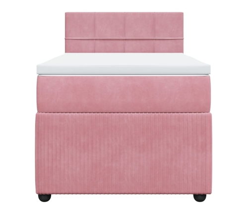 Cama box spring con colchón terciopelo rosa 100x200 cm