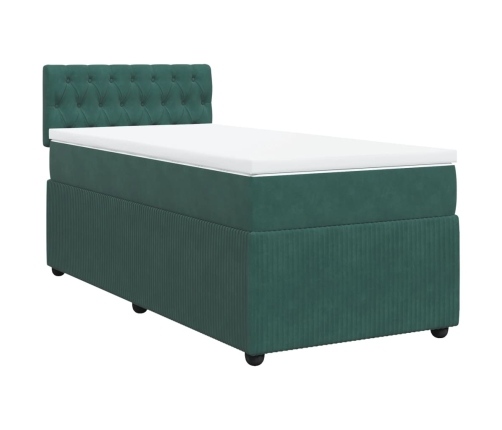 Cama box spring con colchón terciopelo verde oscuro 100x200 cm