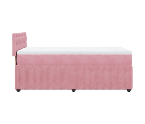 Cama box spring con colchón terciopelo rosa 100x200 cm