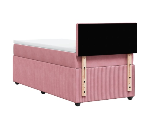 Cama box spring con colchón terciopelo rosa 100x200 cm