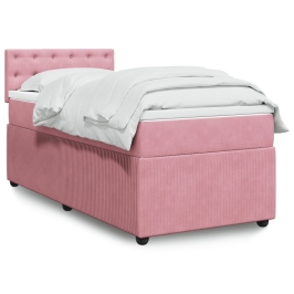 Cama box spring con colchón terciopelo rosa 100x200 cm