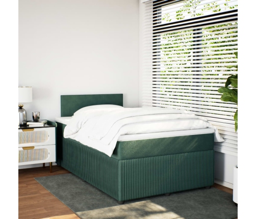 Cama box spring con colchón terciopelo verde oscuro 120x190 cm