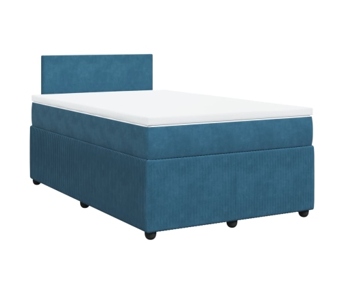 Cama box spring con colchón terciopelo azul 120x190 cm