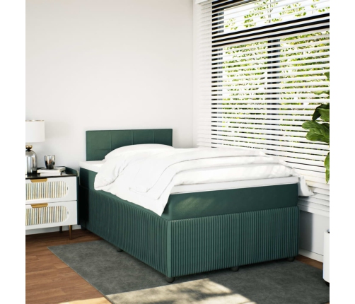 Cama box spring con colchón terciopelo verde oscuro 120x190 cm