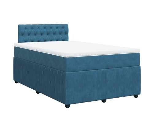 Cama box spring con colchón terciopelo azul 120x190 cm