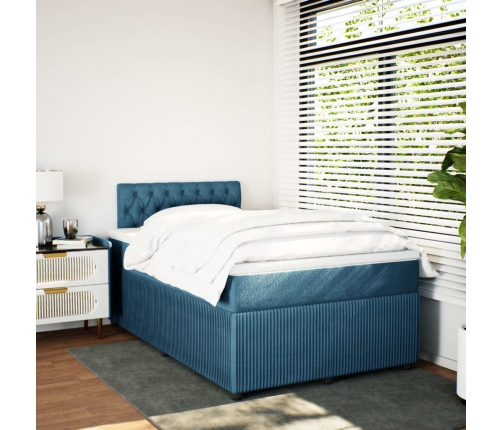 Cama box spring con colchón terciopelo azul 120x190 cm