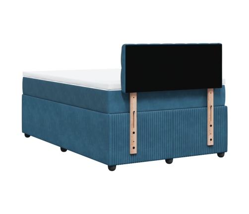 Cama box spring con colchón terciopelo azul 120x190 cm