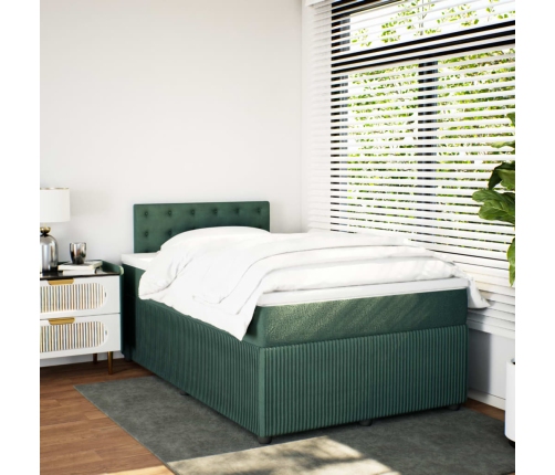 Cama box spring con colchón terciopelo verde oscuro 120x190 cm