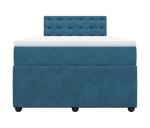 Cama box spring con colchón terciopelo azul 120x190 cm