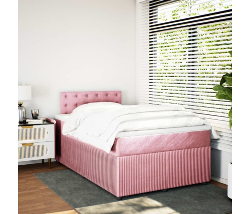 Cama box spring con colchón terciopelo rosa 120x190 cm