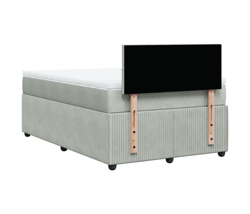 Cama box spring con colchón terciopelo gris claro 120x200 cm