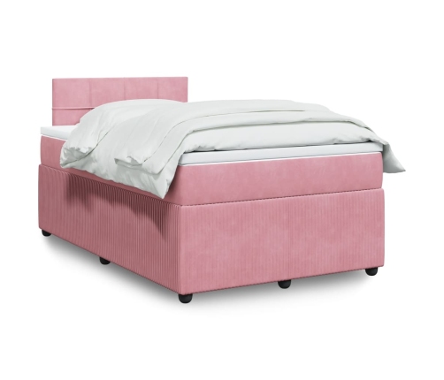 Cama box spring con colchón terciopelo rosa 120x200 cm